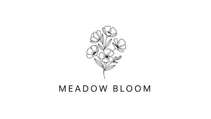 Fototapeta premium Elegant Hand-Drawn Floral Bouquet Logo Design for Meadow Bloom.