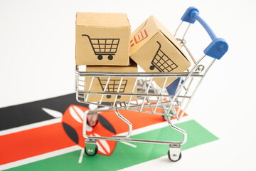 Box with shopping online cart logo and Kenya flag,