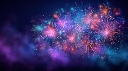 Fototapeta premium Vibrant Fireworks Display Illuminating the Night Sky with Festive Colors and Celebration