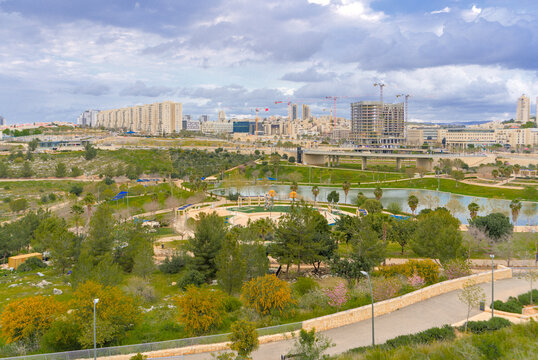 Huge and central Anava Park in Modiin and surrounding residential neighborhoods.Israel.