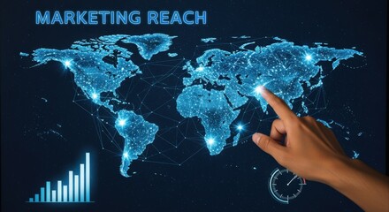 Global Marketing Reach Conceptual Image Showing Data Visualization and International Business Expansion Opportunities