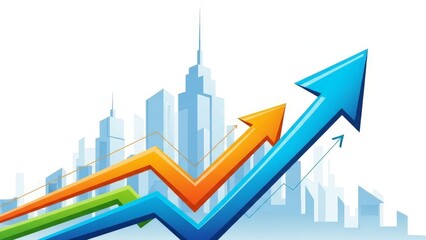 Fototapeta premium Upward Trending Arrows and Cityscape Representing Business Growth and Financial Success