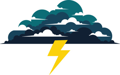 Thunderstorm cloud with lightning bolt vector illustration, dramatic weather symbol, storm warning icon isolated background