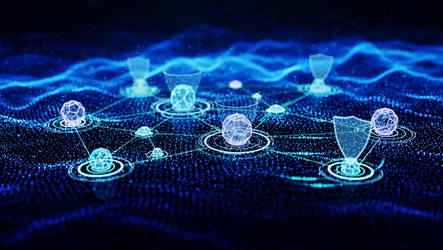 Abstract network of interconnected digital nodes - Powered by Adobe