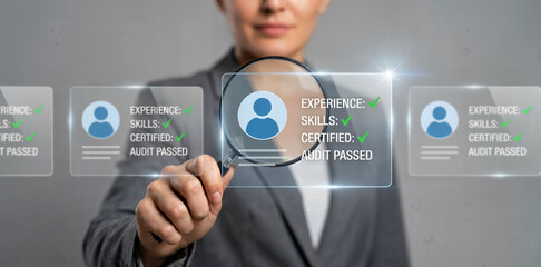 Hr, HRM, Human resources management concept. Check resume, Screening employee information, job applicants, Employees must complete the online survey form, answer the test questions..