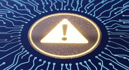 Cybersecurity Alert: Digital Warning Sign with Exclamation Point on Circuit Board Background