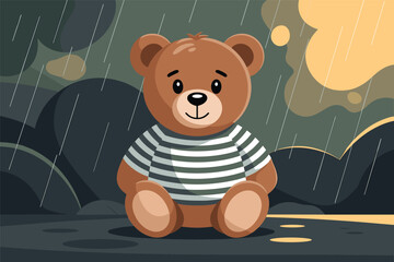 Sad Teddy Bear in the Rain, emotional loneliness concept
