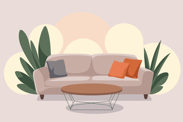 Cozy Living Room Interior with Sofa and Coffee Table, interior design concept