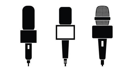 A collection of diverse microphone styles in black silhouette illustrations © nurjahan