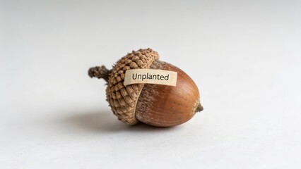 Macro of an unplanted acorn with neutral background