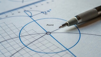 Macro view of graph lines intersecting with a circle and point
