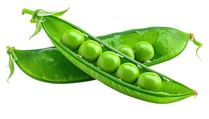 Close-up of open pea pods, revealing several bright green peas against a dark background