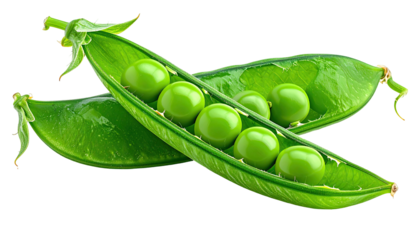 Close-up of open pea pods, revealing several bright green peas against a dark background