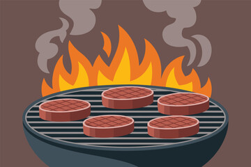Sizzling Burgers on a Hot Barbecue Grill, summer grilling concept