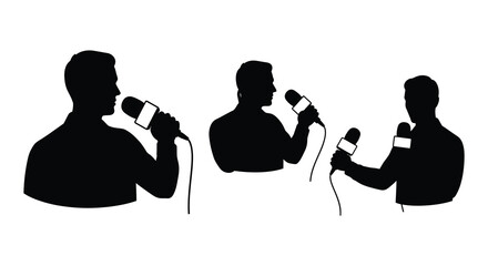 A collection of diverse microphone styles in black silhouette illustrations © nurjahan