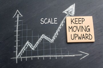 Chalk line chart showing business growth with motivational message