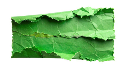 Close-up of ripped and crumpled bright green paper against a stark black background