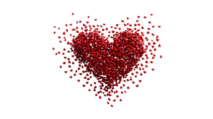 Heart made of small red hearts floating against transparent background, perfect for valentines day or love themed decoration