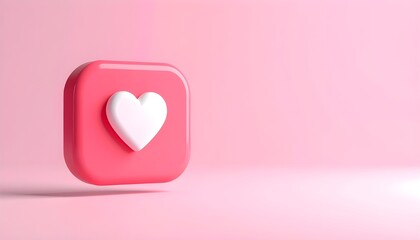 3d render of social media like notification icon with white heart on pink background