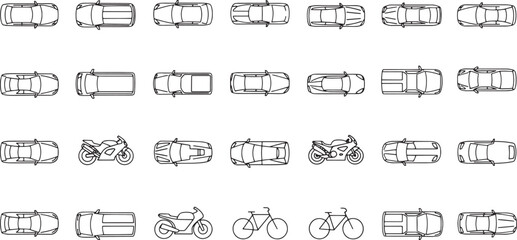 Fototapeta premium Urban transportation, showcasing the aerial view of vehicles, offering a comprehensive overview of mobility. A modern and minimalist perspective.