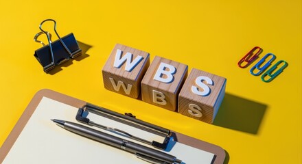 Work Breakdown Structure Concept: Planning, Task Management and Project Organization on Bright Yellow Background