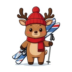 Adorable deer ready for a winter ski adventure