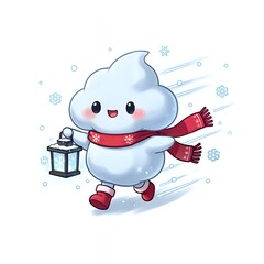 Adorable snow cloud with lantern and scarf