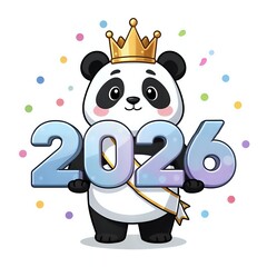 Cute panda with 2026 sign and crown for new year celebration