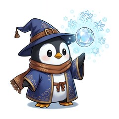 A magical penguin casting winter spells