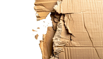 Close-up of ripped and torn corrugated cardboard with black background