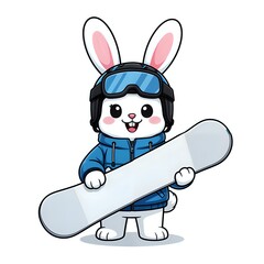 Cute cartoon rabbit in snowboarding gear