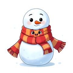 Cheerful snowman with a cute little bear in scarf