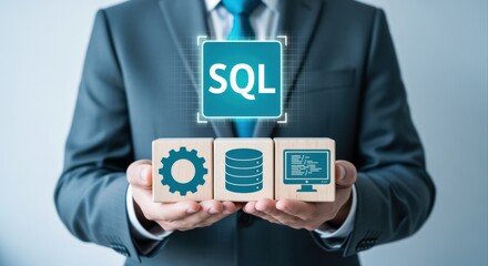 SQL Database Management Concept: Business Professional Presenting Data Structure and Query Language for Relational Databases