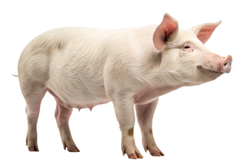Realistic farm pig, full body, standing pose, neutral natural position, realistic proportions, clean detailed skin texture, soft studio lighting, eye level view, centered composition, isolated on tran