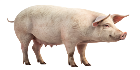 Realistic farm pig, full body, standing pose, neutral natural position, realistic proportions, clean detailed skin texture, soft studio lighting, eye level view, centered composition, isolated on tran