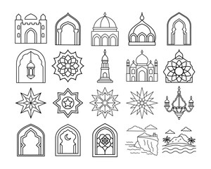 Fototapeta premium Art and music icons collection for creative coloring pages, minimalist line art design for kids hobby and artistic exploration