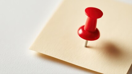 Red Push Pin on Yellow Sticky Note, Close-Up - Office Supply, Task Management