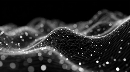 Abstract Network Mesh: Data Visualization with Interconnected Points, Nodes, and Lines Representing Connectivity