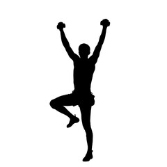 Silhouette of a man lifting weights with arms raised.