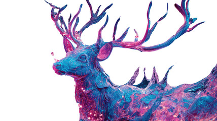 abstract neon polygonal deer with glowing antlers futuristic low poly wildlife art illustration isolated on white background