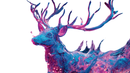 abstract neon polygonal deer with glowing antlers futuristic low poly wildlife art illustration isolated on white background