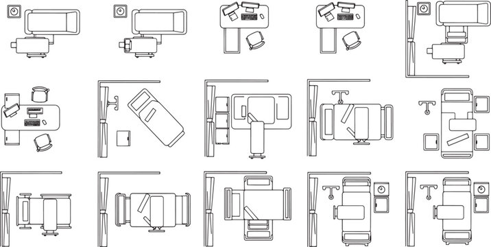 A series of top-down blueprints detailing the layout of various hospital rooms, showcasing the spatial arrangement of medical equipment and patient beds.