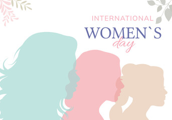 Pastel International Women&rsquo;s Day Poster with Female Silhouettes in Profile