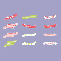 A Collection of Flat Vector Valentine's Day Banners, Ribbons, and Badges