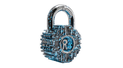 advanced cyber security padlock glowing blue digital data protection technology lock icon isolated on white background