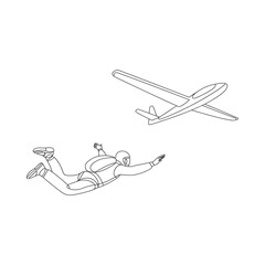 Obraz premium A skydiver falling in the air with a glider plane above outline drawing