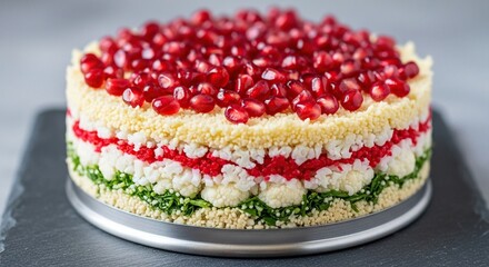 Festive Pomegranate Salad Cake - A Layered Culinary Delight.