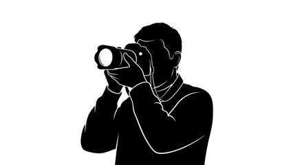 Silhouette of a professional photographer with DSLR camera.