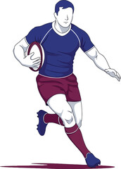 Naklejka premium Rugby player running with ball.