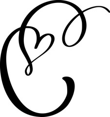 valentine calligraphy letter C forming a heart shape love, vector black and white initial monogram for wedding or anniversary